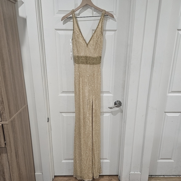 Mac Duggal Beaded Gold Gown - Picture 3 of 12